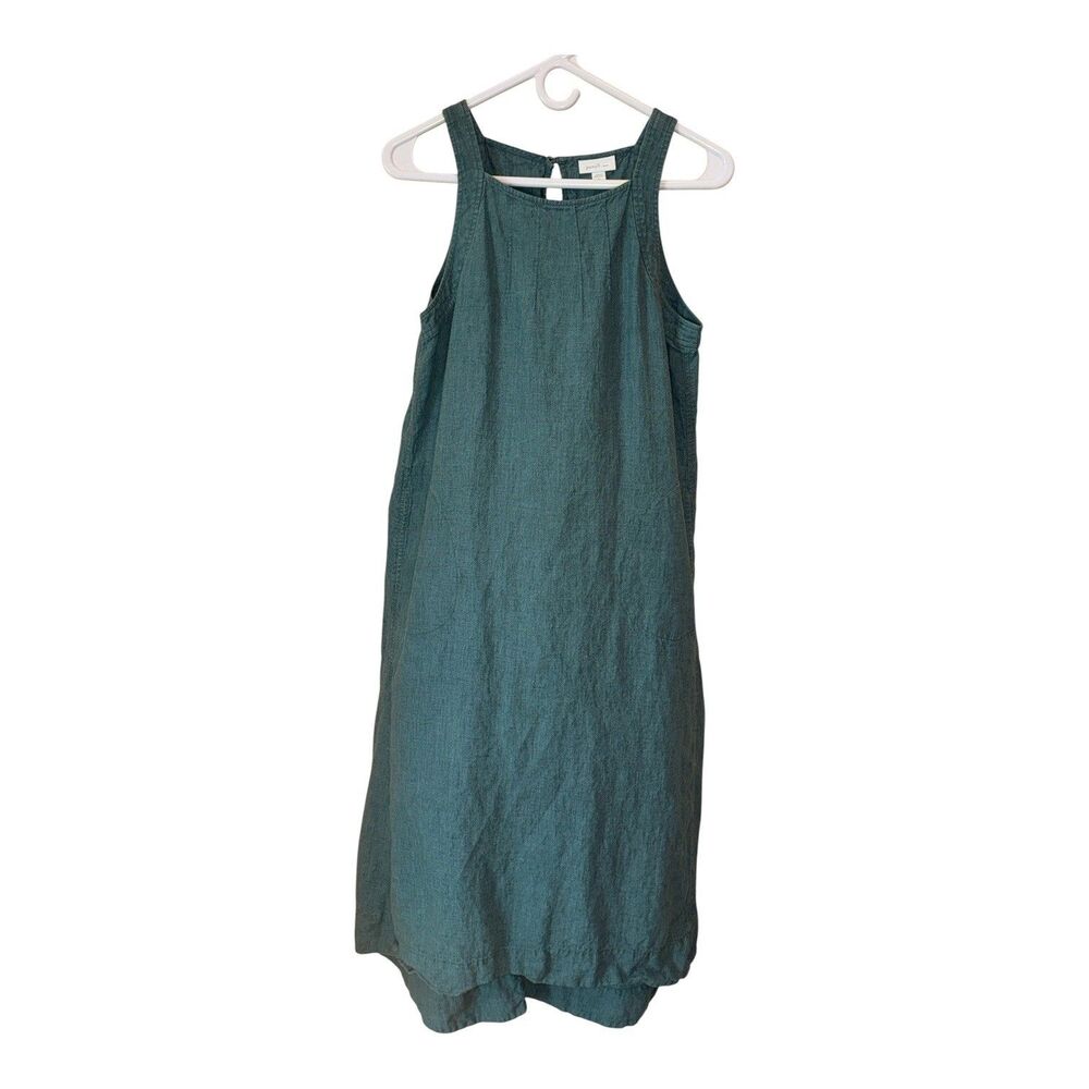 Pure J Jill Linen Maxi Dress Petite Medium Teal Coastal Lagenlook Beachy Lagom
